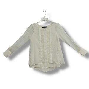 White House Black Market Pleated Lace Tunic Blouse Long Sleeve Elegant Size 2